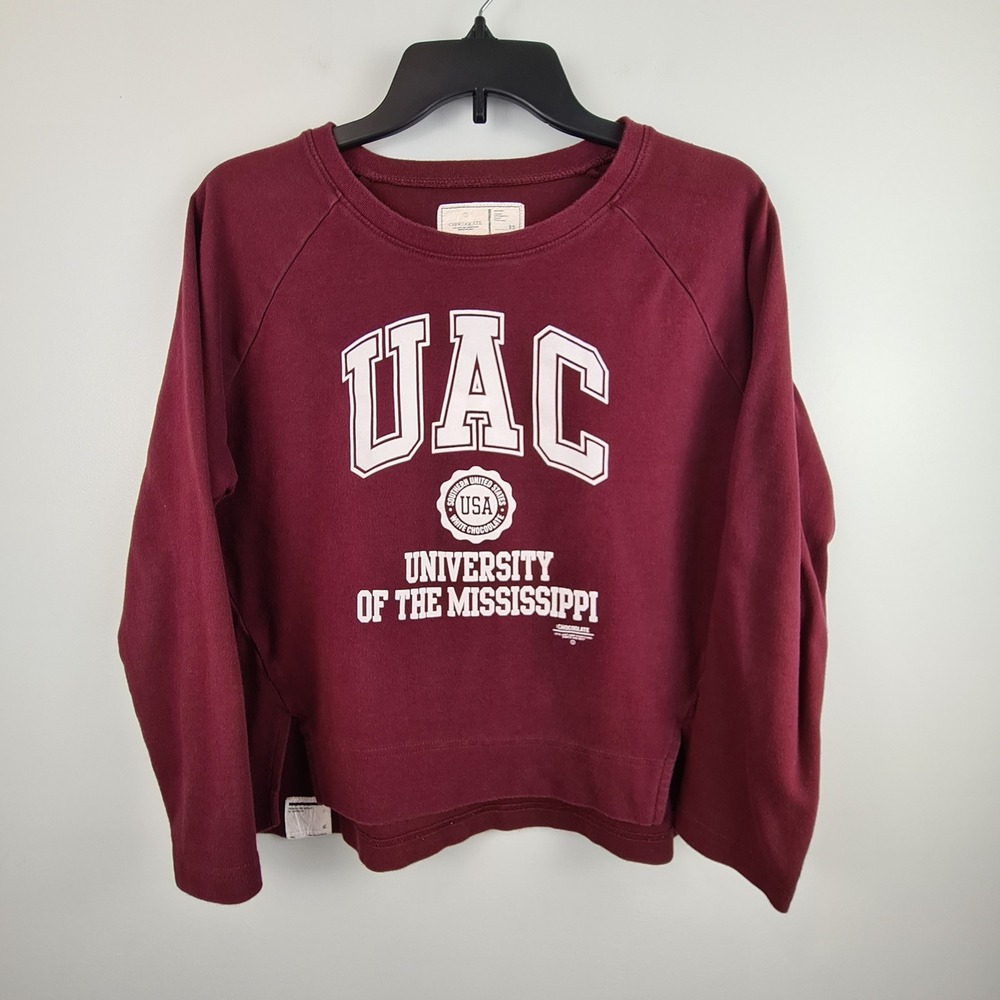 CHOCOOLATE Womens University of Mississippi UAC Raglan Sweatshirt Burgundy XS